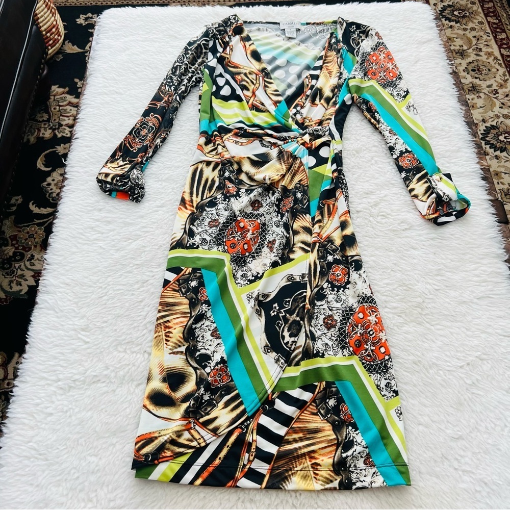 Carmen Marc Valvo Multicolor Long Sleeves Dress Size Small - Picture 16 of 16